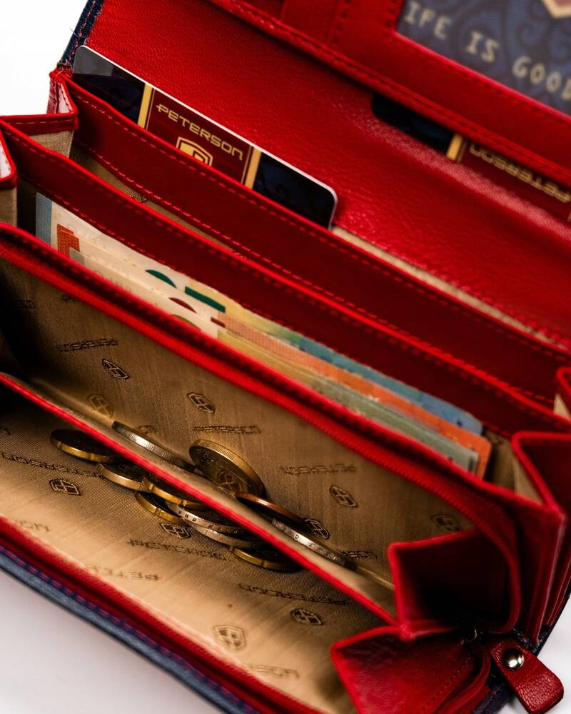 Geräumige Damen Geldbörse aus Leder mit Druckknopf und Reißverschluss – Peterson – Bild 10