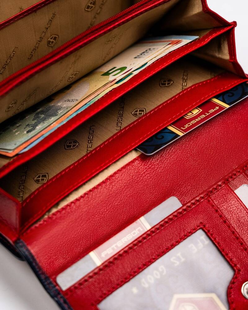 Geräumige Damen Geldbörse aus Leder mit Druckknopf und Reißverschluss – Peterson – Bild 9