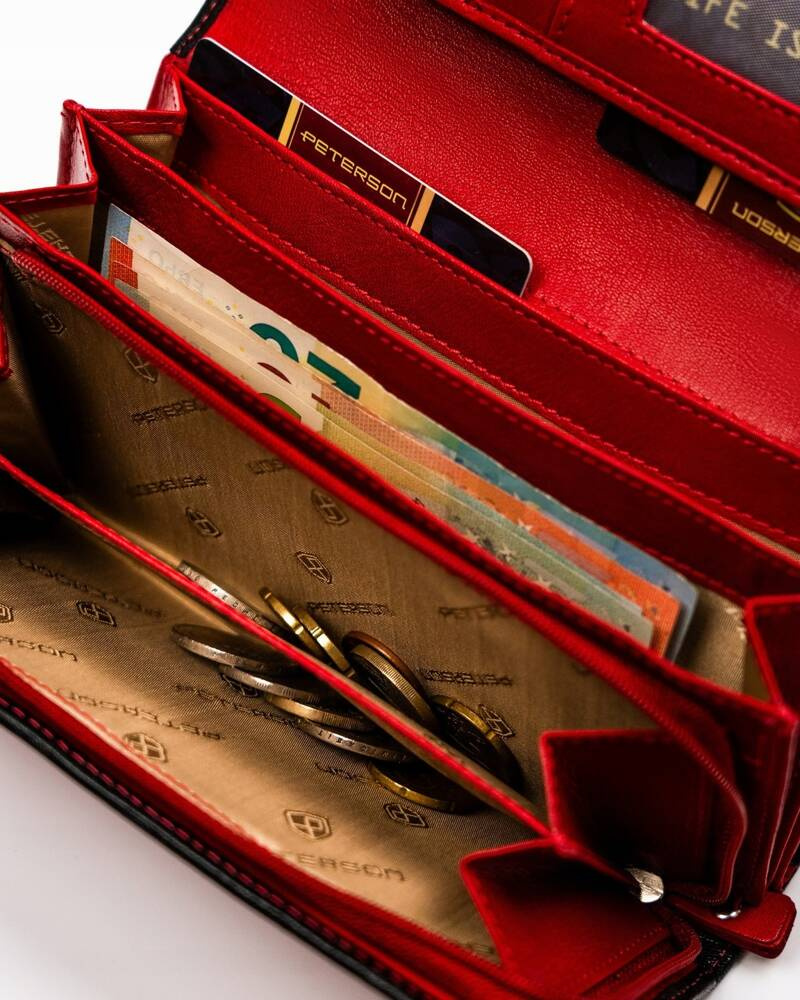 Geräumige Damen Geldbörse aus Leder mit Druckknopf und Reißverschluss – Peterson – Bild 10
