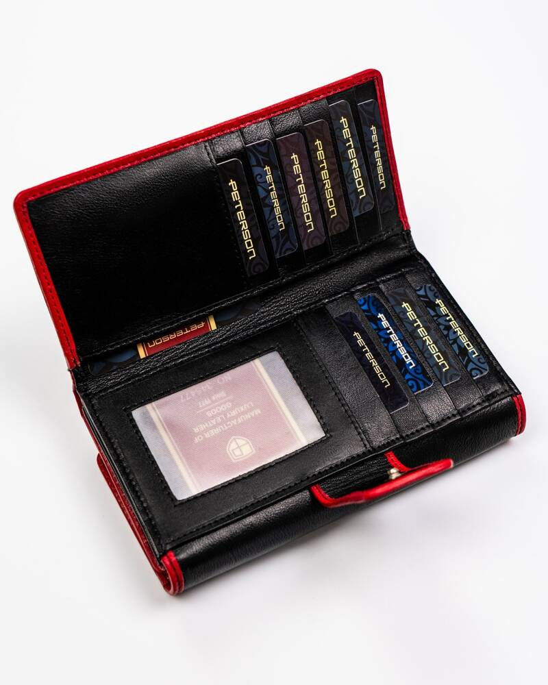 Geräumige Damen Geldbörse aus Leder mit Druckknopf und Reißverschluss – Peterson – Bild 5
