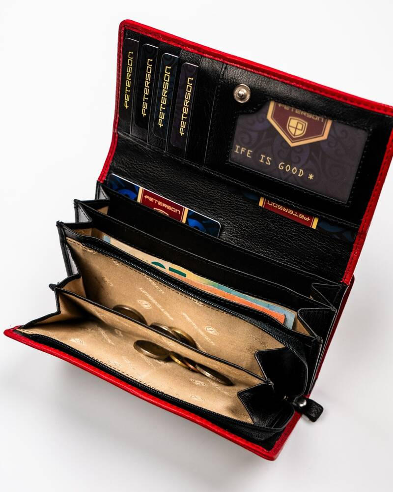 Geräumige Damen Geldbörse aus Leder mit Druckknopf und Reißverschluss – Peterson – Bild 10