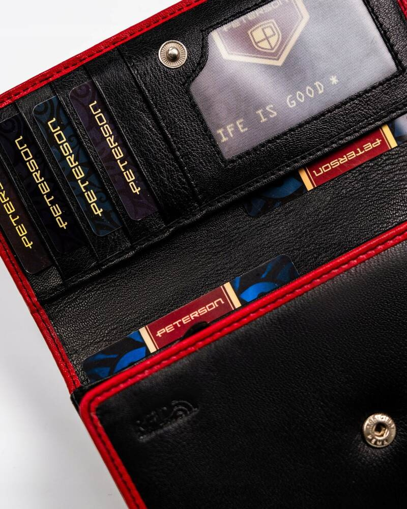 Geräumige Damen Geldbörse aus Leder mit Druckknopf und Reißverschluss – Peterson – Bild 8