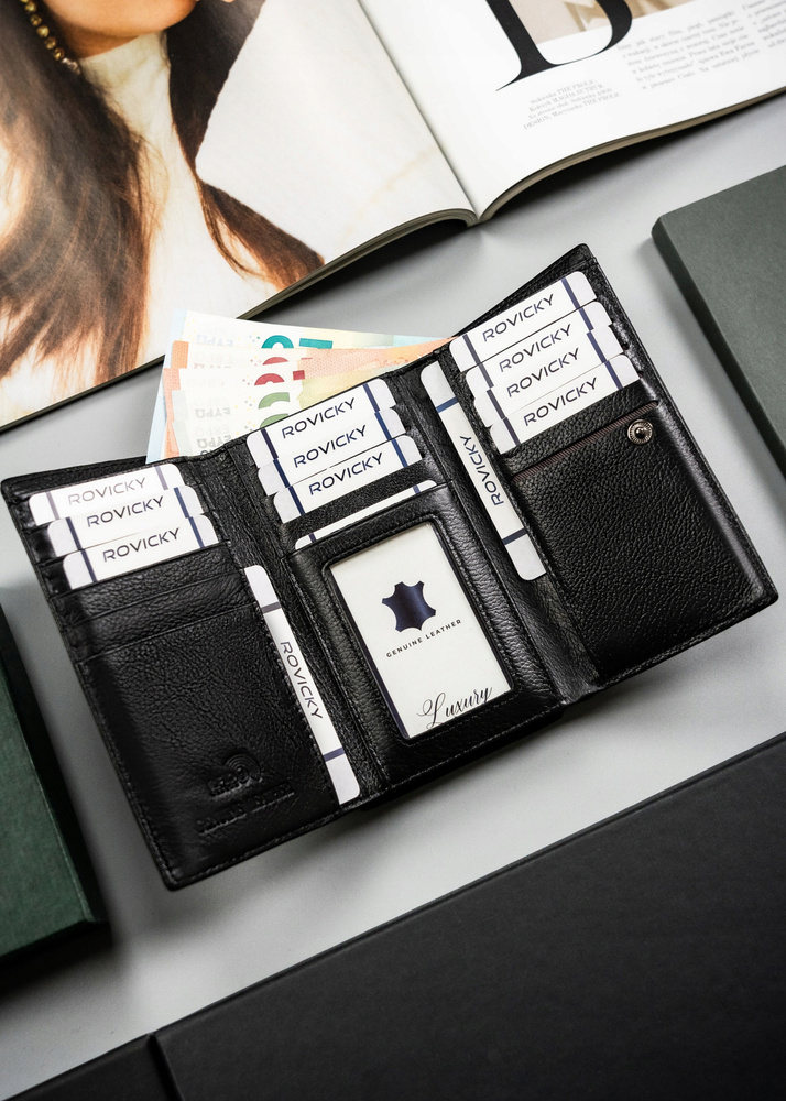 Mittelgroße Damen Geldbörse aus Leder mit Druckknopf – 4U Cavaldi – Bild 7