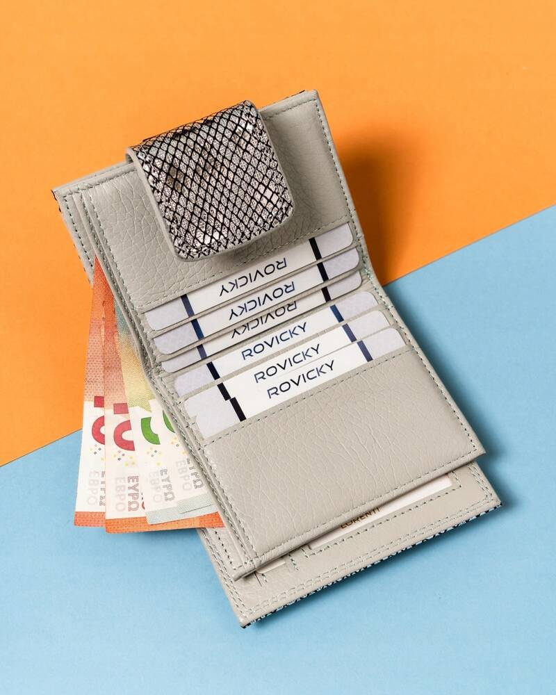 Damen Geldbörse mit Druckknopf und Bügelverschluss aus glänzendem Leder – Lorenti – Bild 6