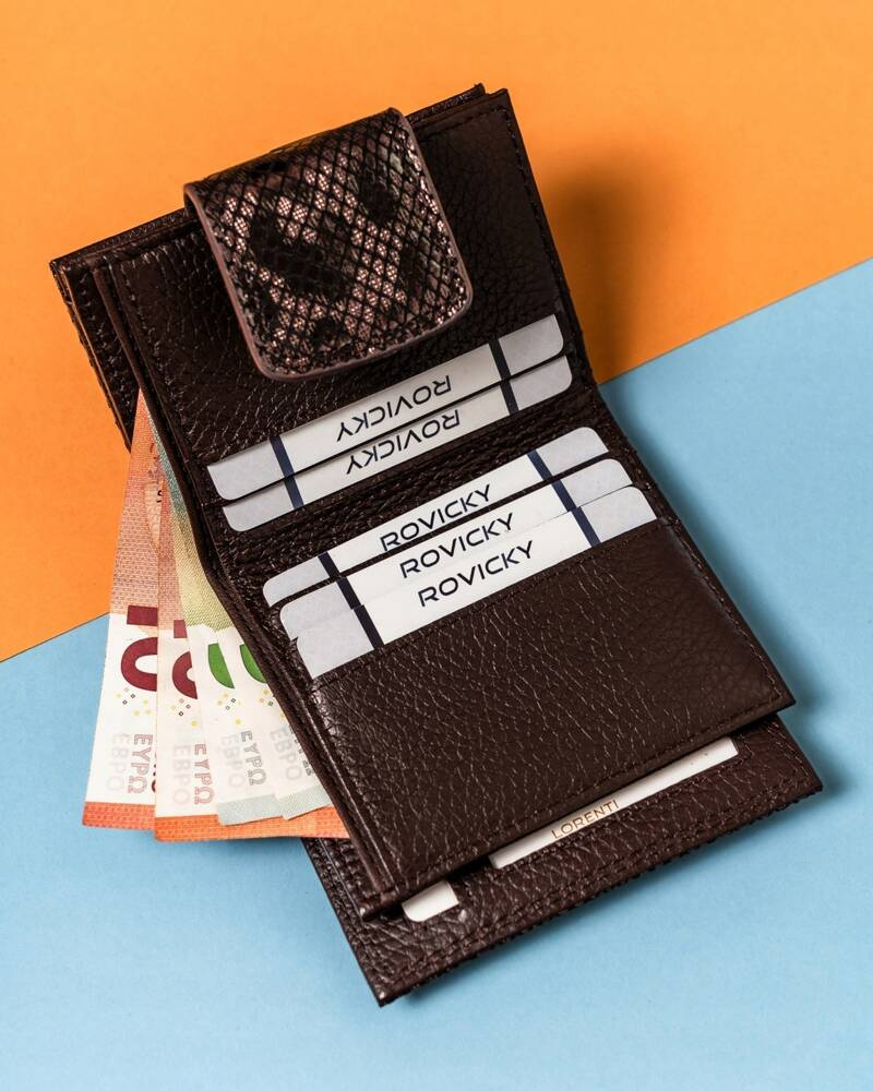 Damen Geldbörse mit Druckknopf und Bügelverschluss aus glänzendem Leder – Lorenti – Bild 6
