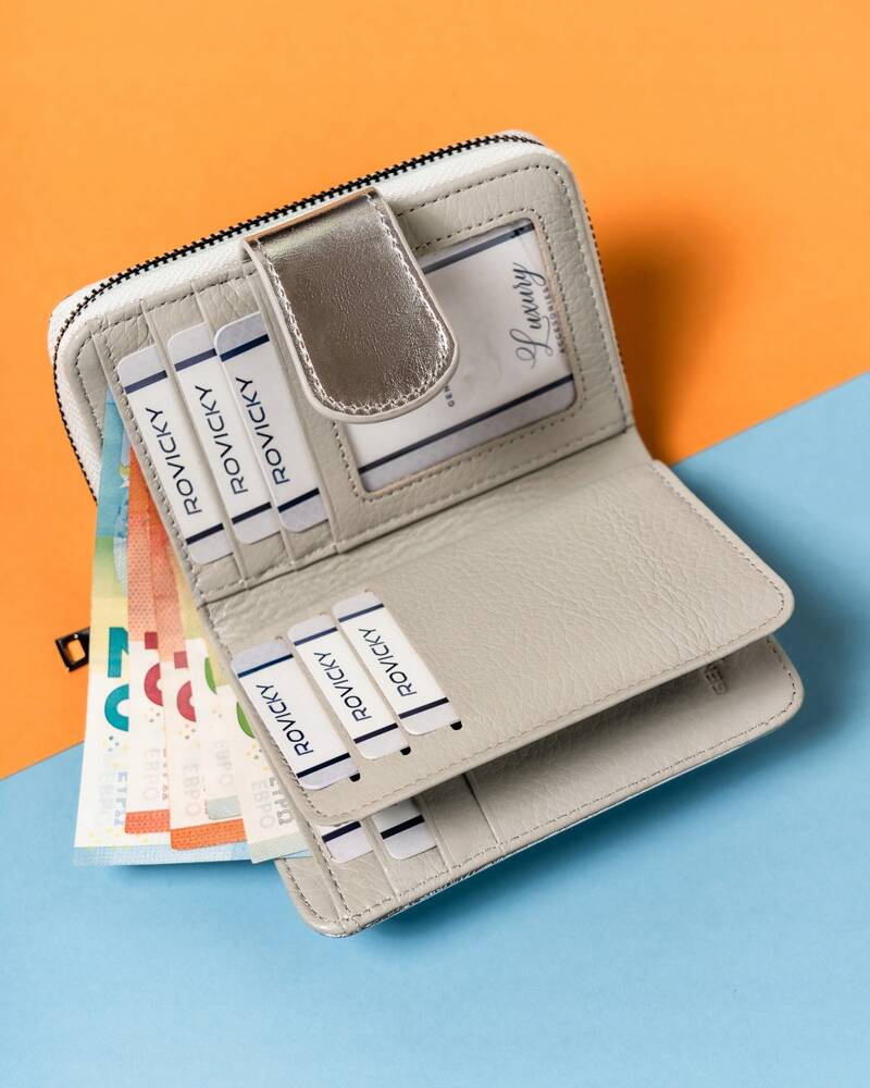 Damen Geldbörse aus Leder mit Druckknopf und Reißverschluss – Lorenti – Bild 5