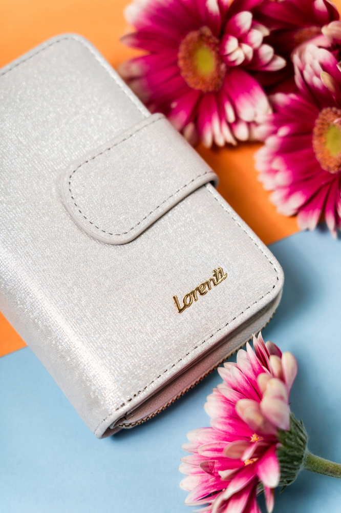 Elegante Damen Geldbörse aus Leder mit Druckknopf und Reißverschluss – Lorenti – Bild 3