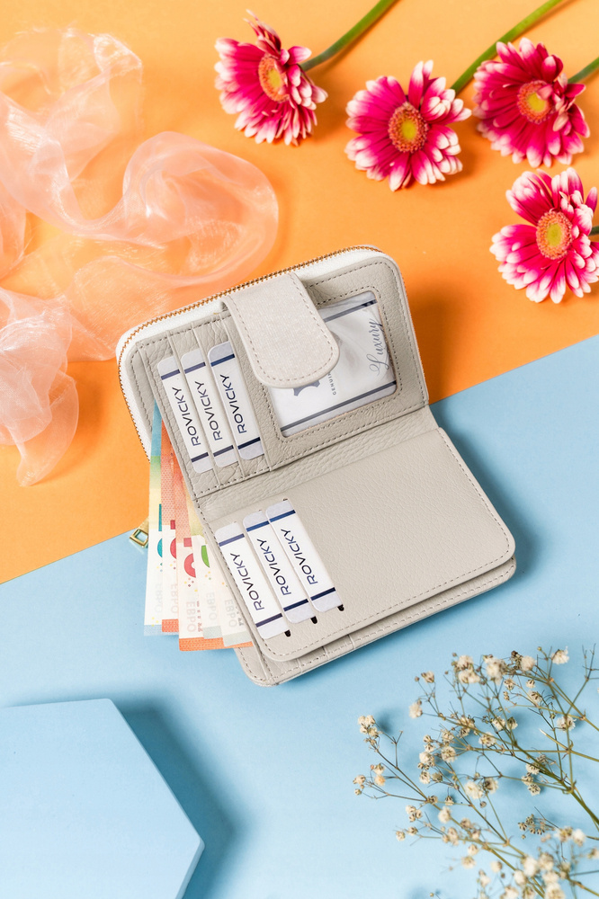 Elegante Damen Geldbörse aus Leder mit Druckknopf und Reißverschluss – Lorenti – Bild 5