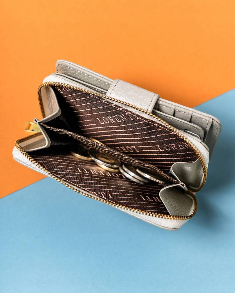 Elegante Damen Geldbörse aus Leder mit Druckknopf und Reißverschluss – Lorenti – Bild 9