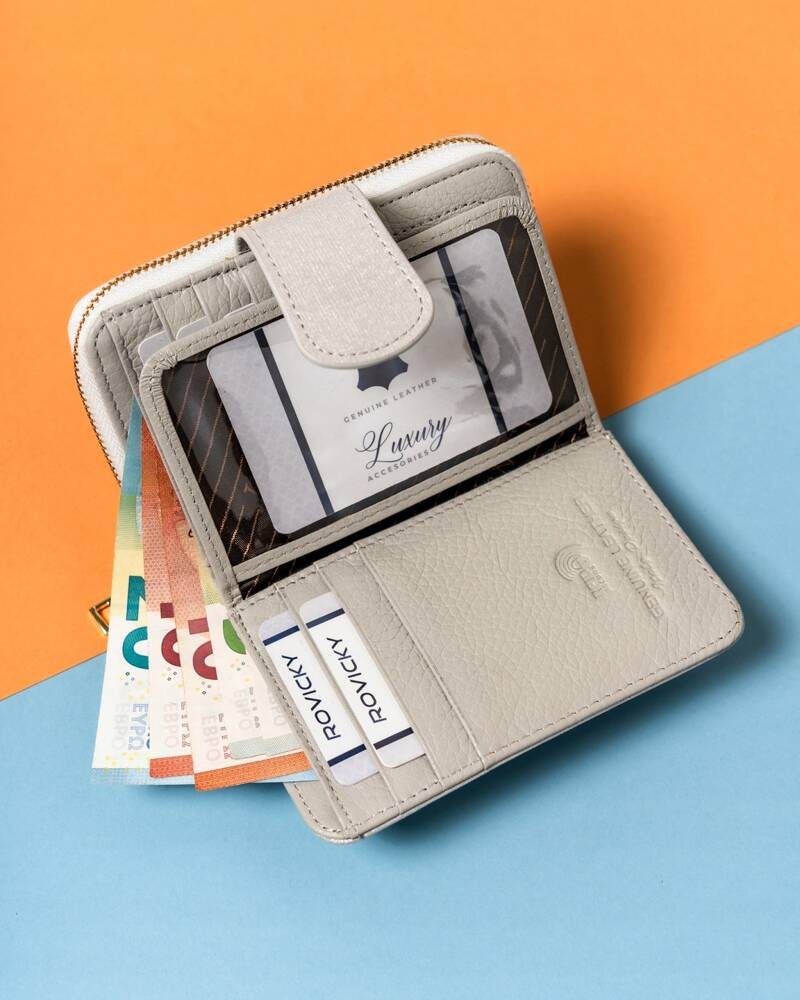 Elegante Damen Geldbörse aus Leder mit Druckknopf und Reißverschluss – Lorenti – Bild 6