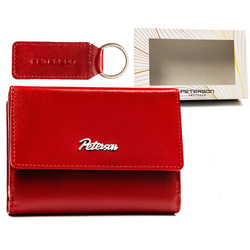 Geschenkset: Damen Geldbörse aus Leder mit Druckknopf und Schlüsselanhänger – Peterson