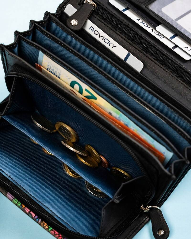 Große Damen Geldbörse aus Leder mit Druckknopf – Rovicky – Bild 11