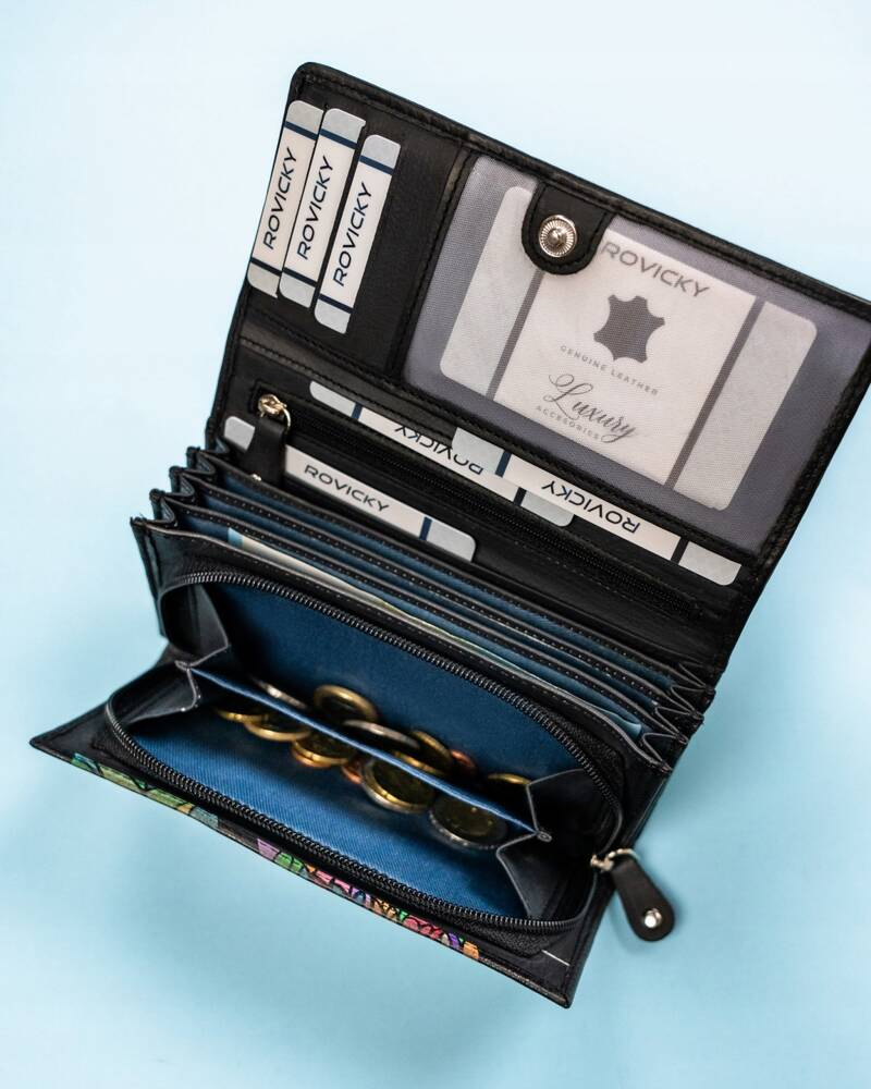 Große Damen Geldbörse aus Leder mit Druckknopf – Rovicky – Bild 9