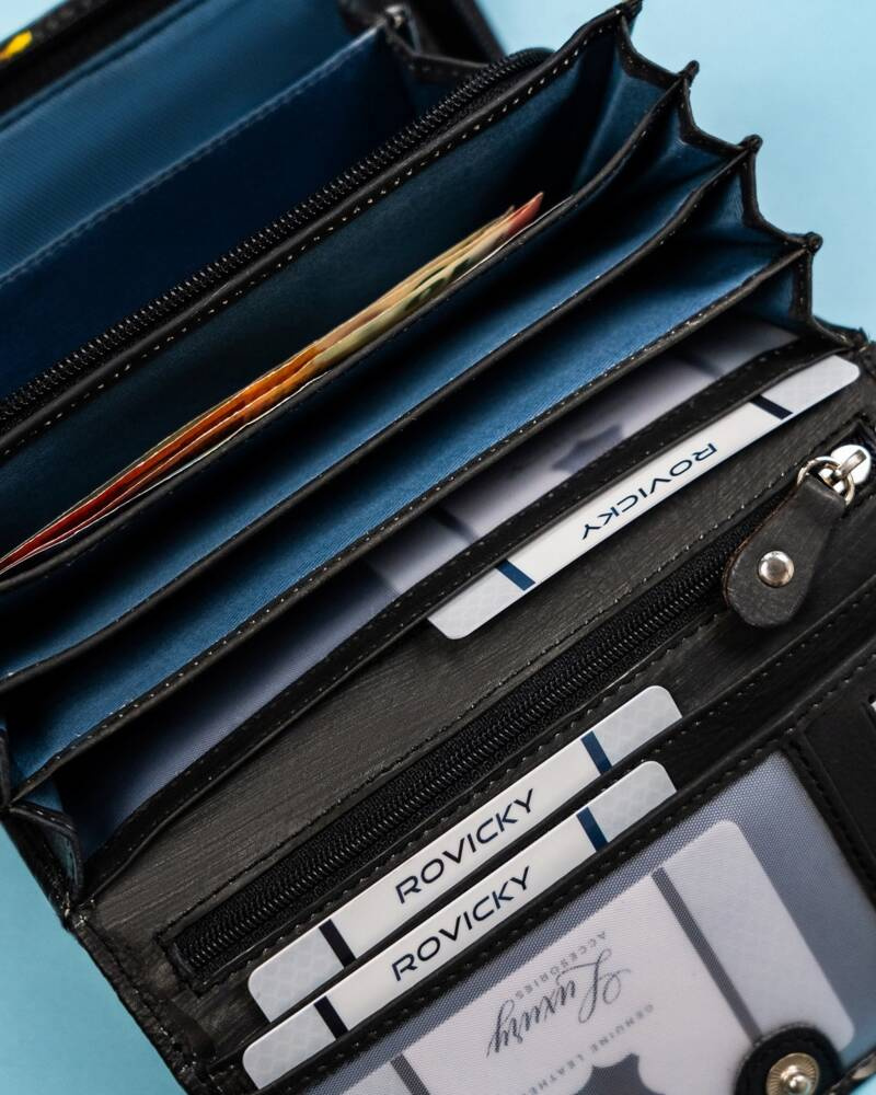 Große Damen Geldbörse aus Leder mit Druckknopf – Rovicky – Bild 9