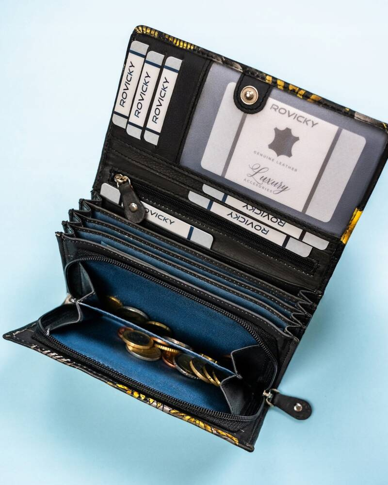 Große Damen Geldbörse aus Leder mit Druckknopf – Rovicky – Bild 11