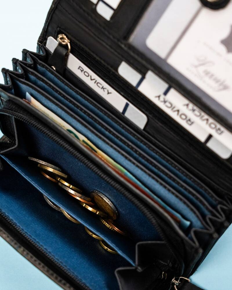 Große Damen Geldbörse aus Leder mit Druckknopf – Rovicky – Bild 10