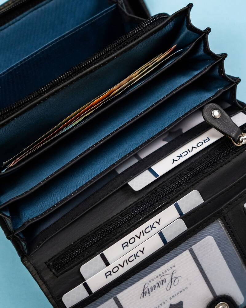 Große Damen Geldbörse aus Leder mit Druckknopf – Rovicky – Bild 11