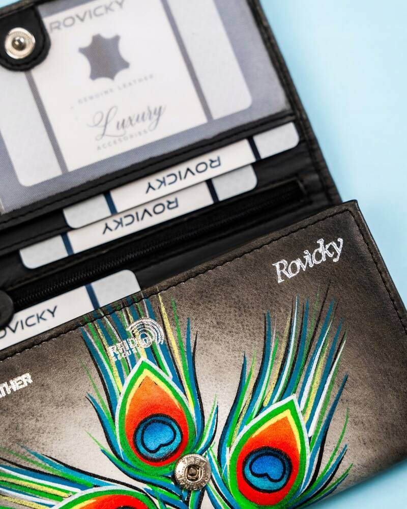 Große Damen Geldbörse aus Leder mit Druckknopf – Rovicky – Bild 8