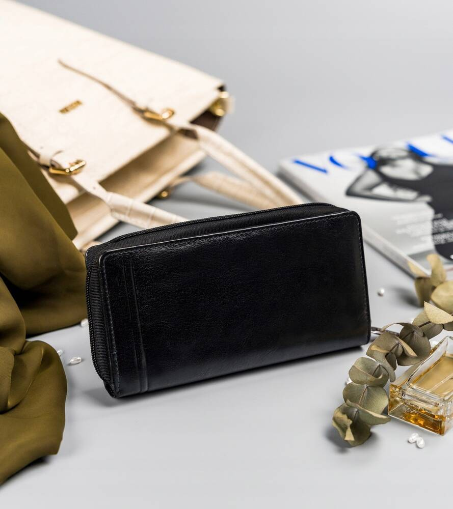 Große Damen Geldbörse aus Leder mit Reißverschluss und Druckknopf – Rovicky – Bild 3
