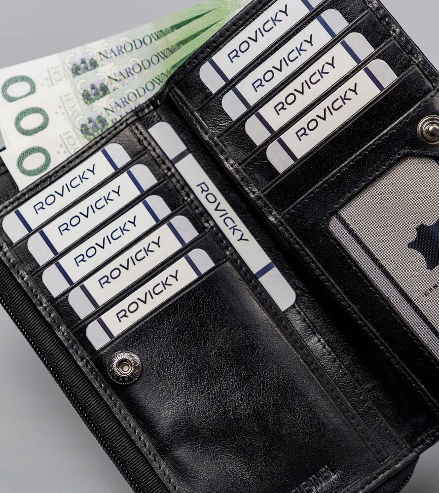Große Damen Geldbörse aus Leder mit Reißverschluss und Druckknopf – Rovicky – Bild 6