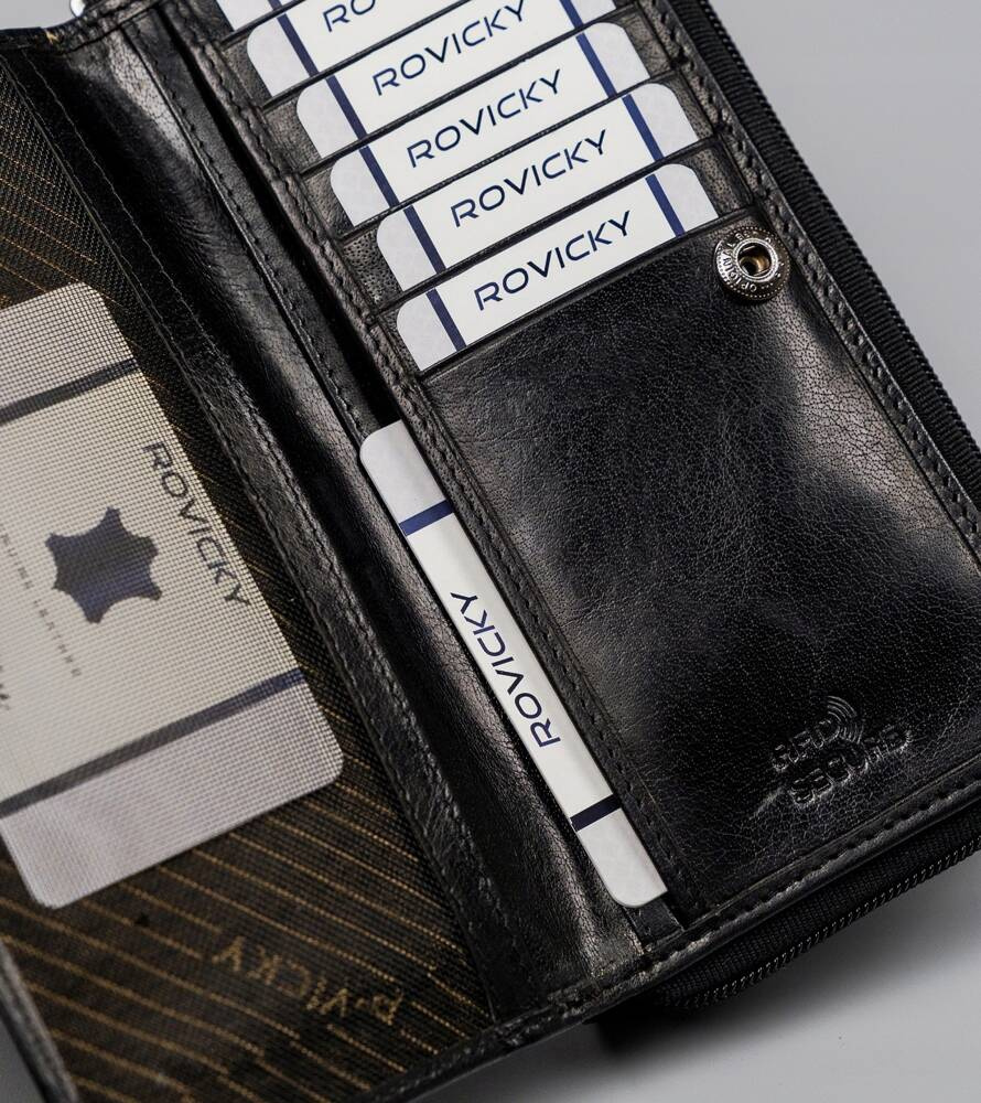 Große Damen Geldbörse aus Leder mit Reißverschluss und Druckknopf – Rovicky – Bild 7