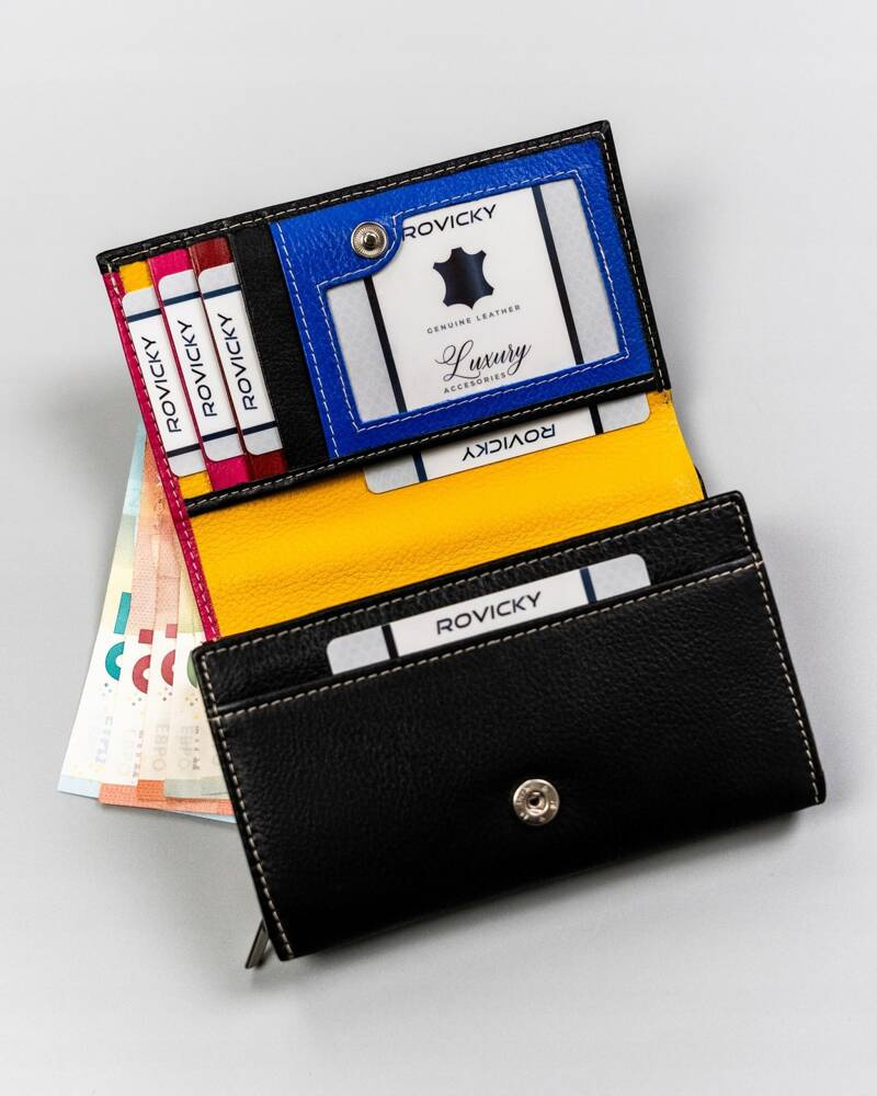 Elegante Damen Geldbörse aus Leder mit Druckknopf – Rovicky – Bild 6