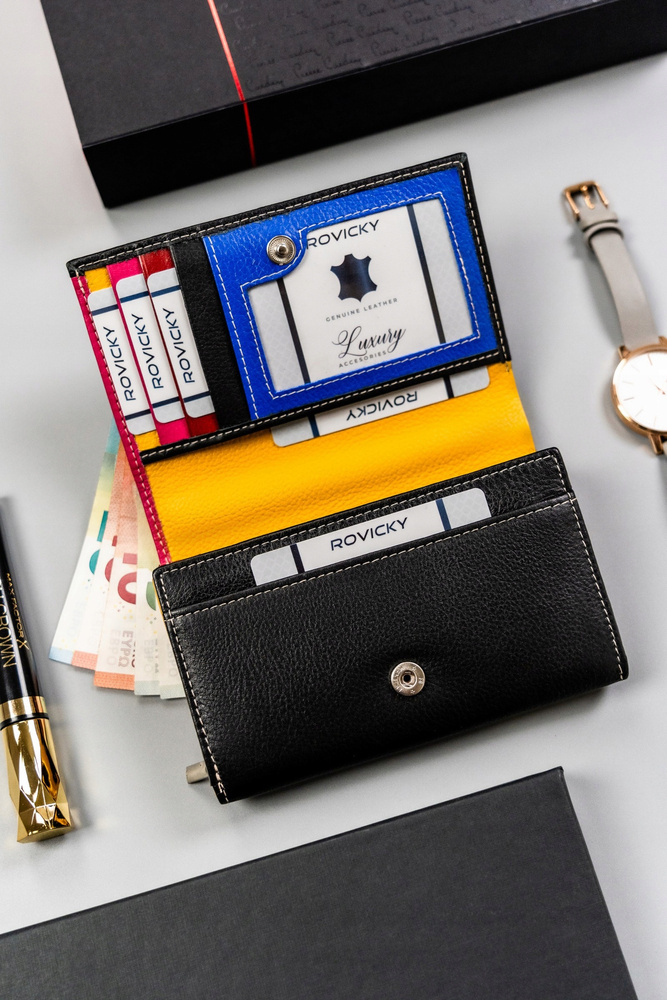 Elegante Damen Geldbörse aus Leder mit Druckknopf – Rovicky – Bild 7