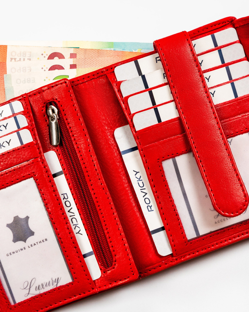 Kompakte Damen Geldbörse aus Leder mit Druckknopf – Rovicky – Bild 8