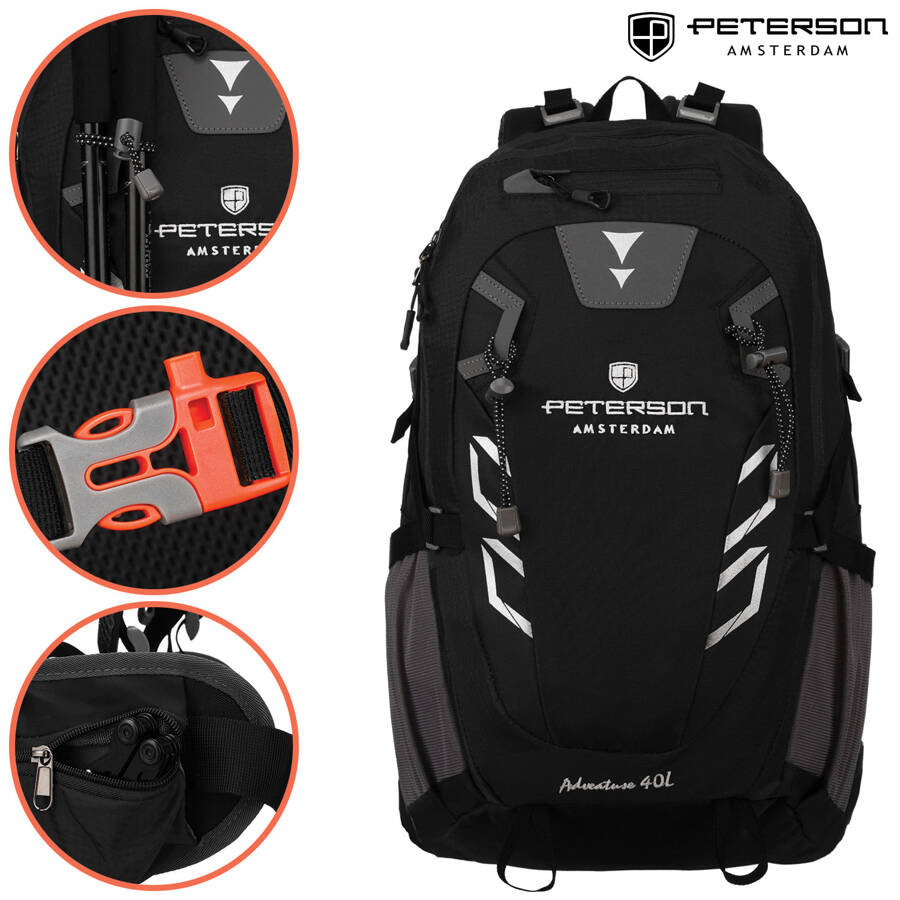 Schwarzer Adventure Trekkingrucksack mit Regenschutz – Peterson – Bild 4