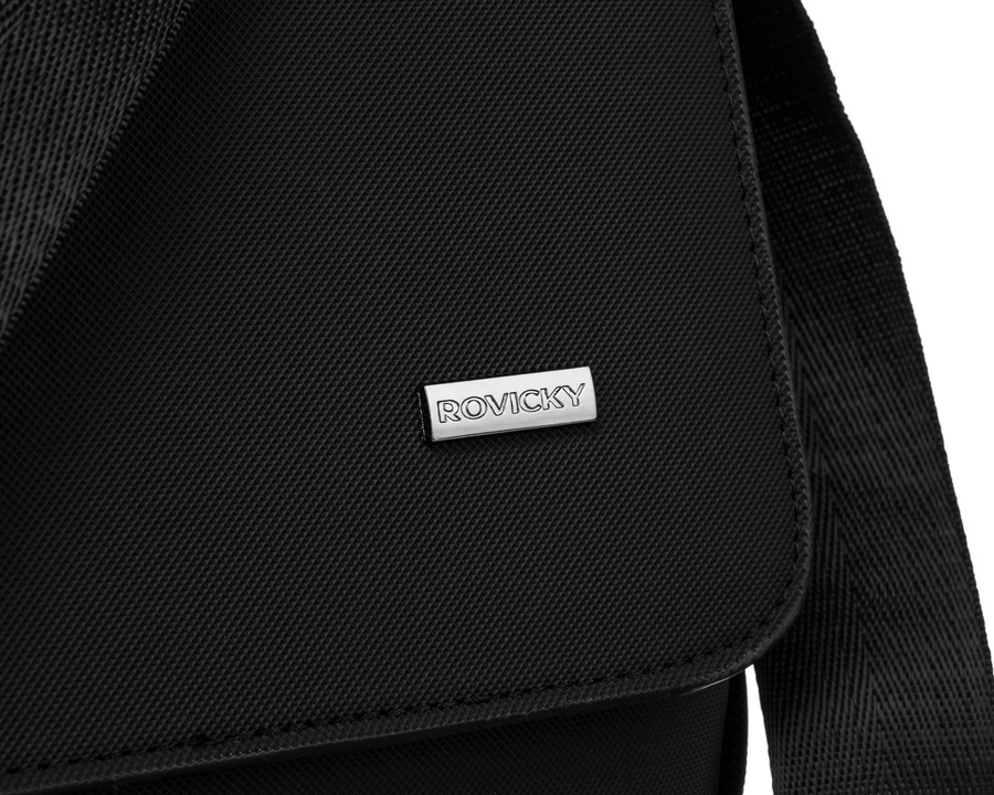 Herren Umhängetasche mit Überschlag aus Cordura in Schwarz – Rovicky – Bild 4