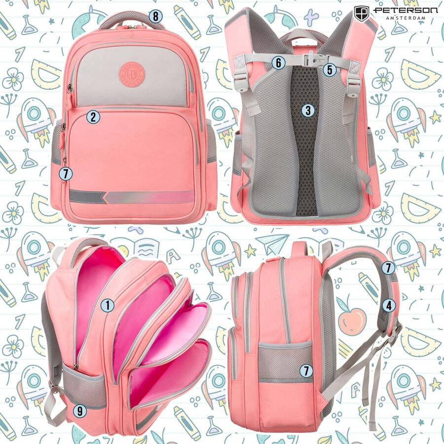 Rosa Schulrucksack aus atmungsaktivem Polyester – Peterson – Bild 5
