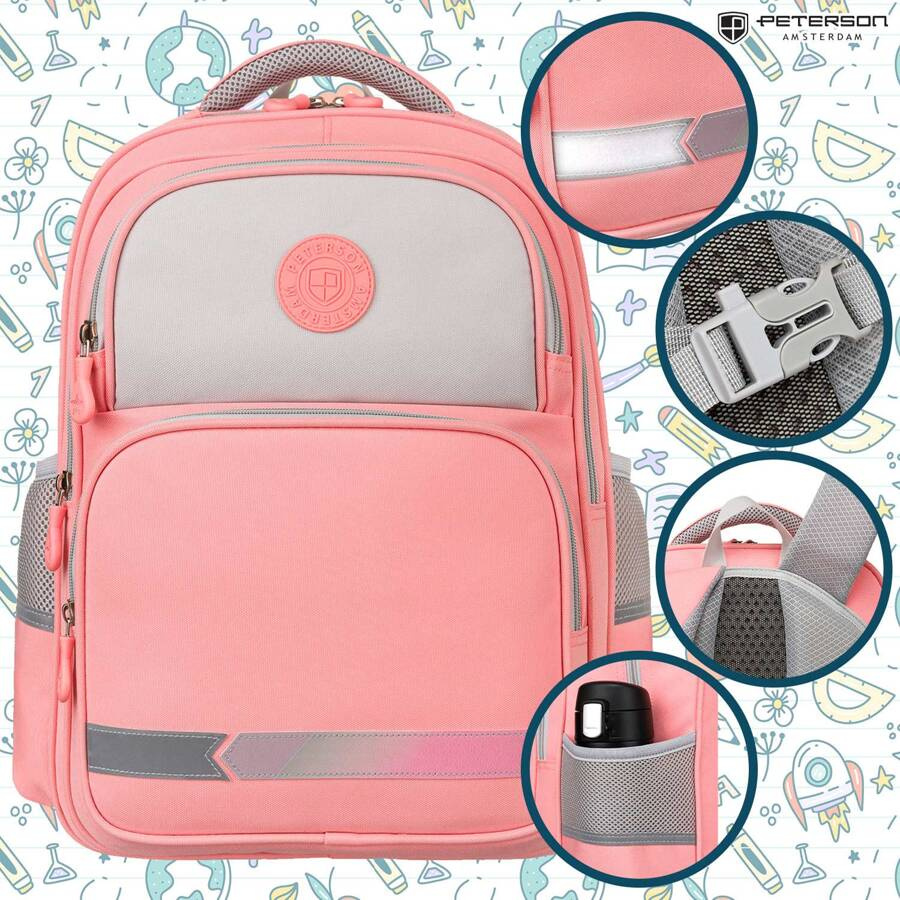 Rosa Schulrucksack aus atmungsaktivem Polyester – Peterson – Bild 4