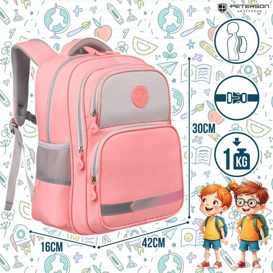 Rosa Schulrucksack aus atmungsaktivem Polyester – Peterson – Bild 3