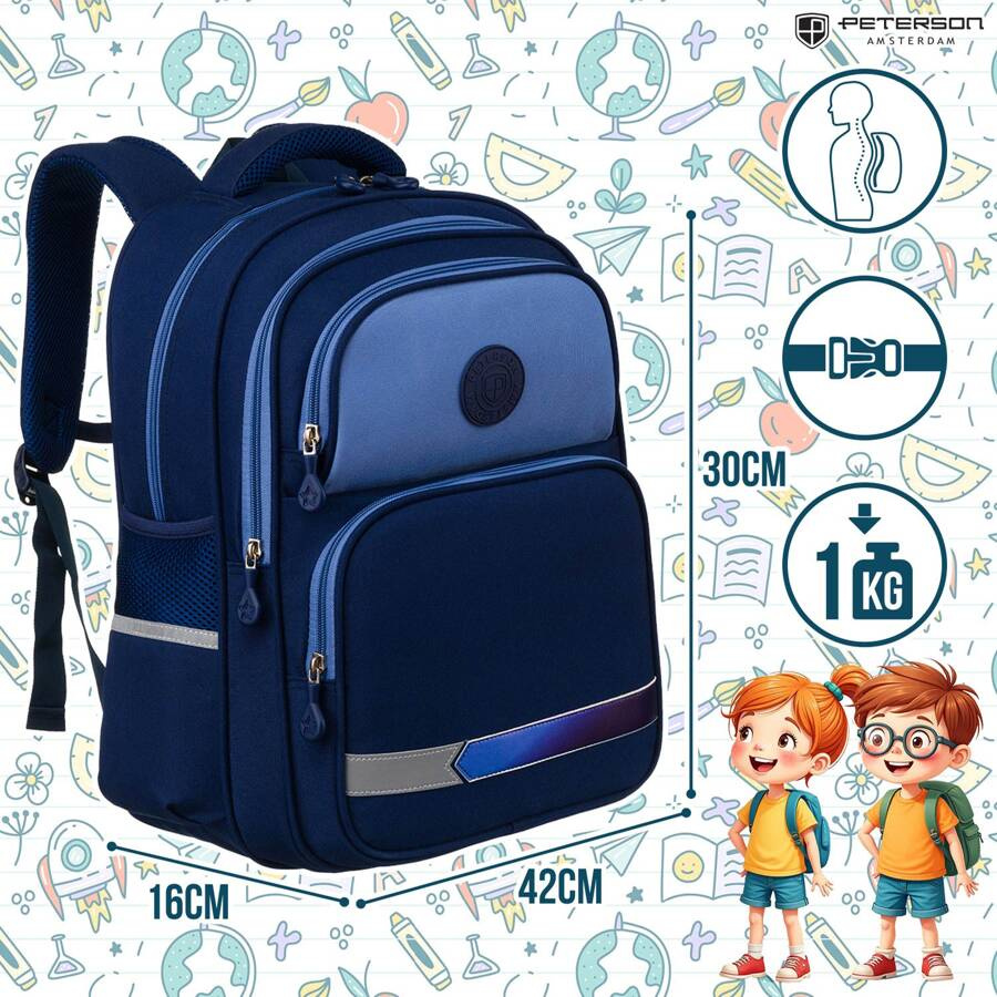 Zweikammeriger, marineblauer Stadtrucksack mit Außentaschen - Peterson – Bild 4