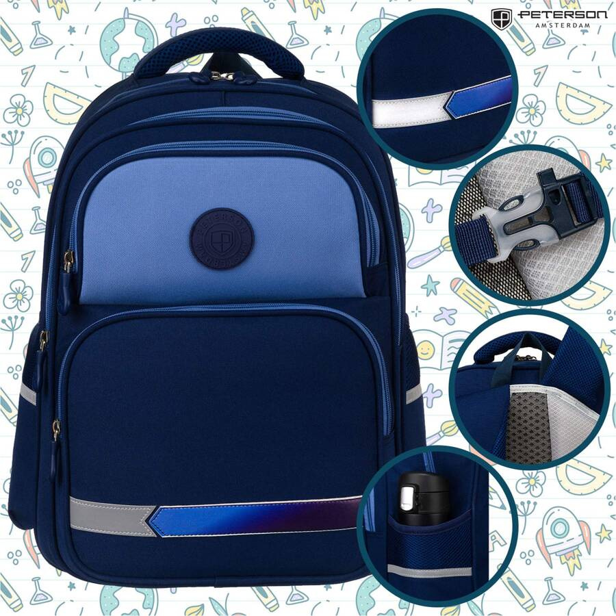Zweikammeriger, marineblauer Stadtrucksack mit Außentaschen - Peterson – Bild 3