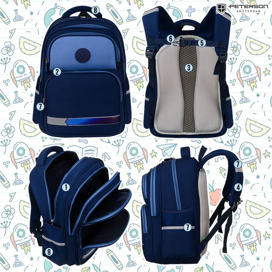 Zweikammeriger, marineblauer Stadtrucksack mit Außentaschen - Peterson – Bild 5