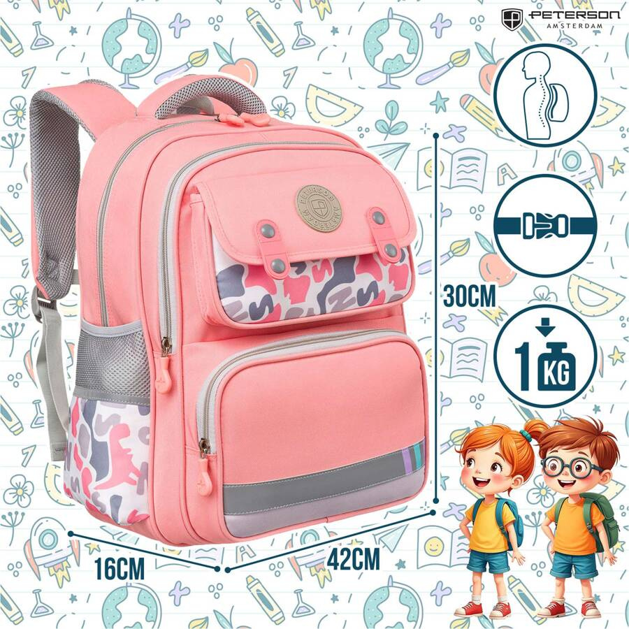 Rosa Schulrucksack aus atmungsaktivem Polyester mit Brustgurt – Peterson – Bild 5