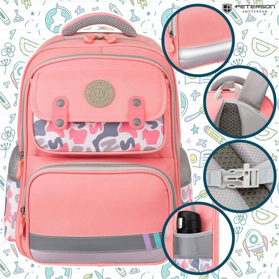 Rosa Schulrucksack aus atmungsaktivem Polyester mit Brustgurt – Peterson – Bild 4