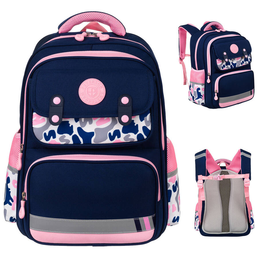 Praktischer Rucksack aus Polyester in Marineblau-Rosa auf ergonomischen Schultergurten – Peterson