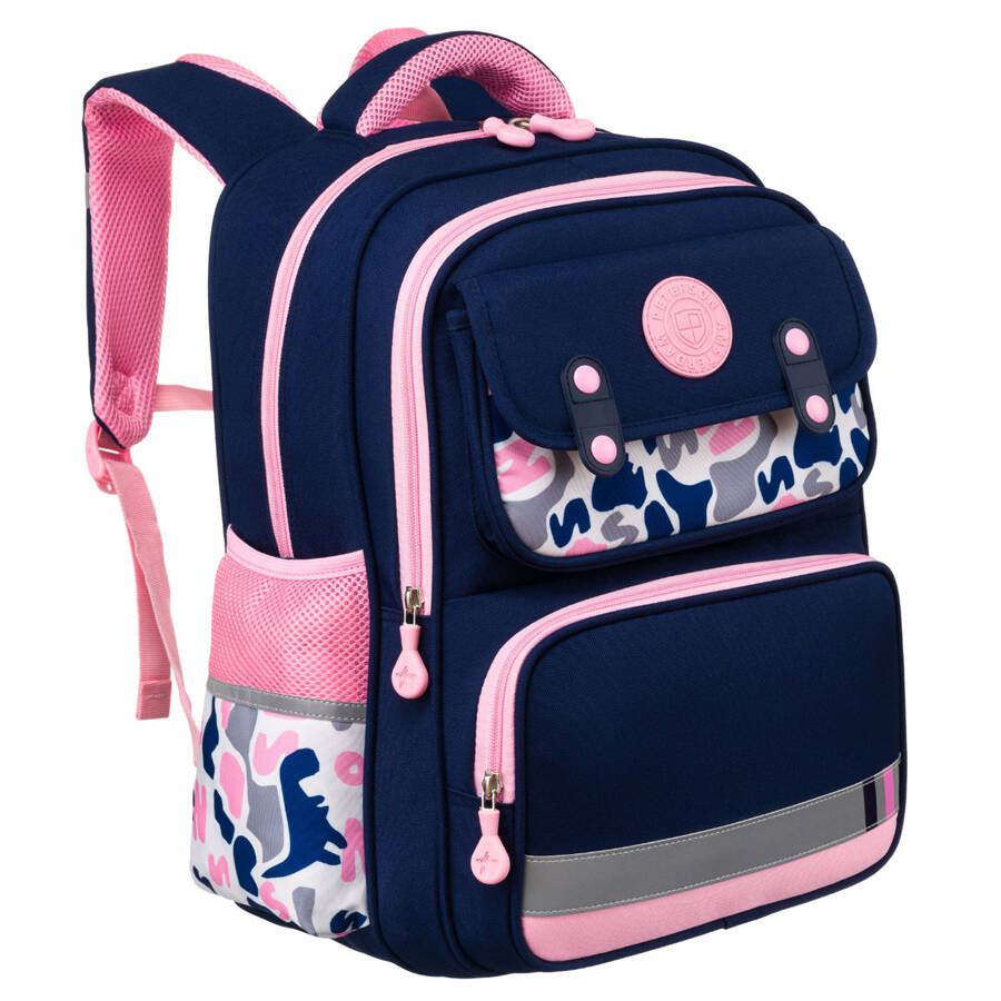 Praktischer Rucksack aus Polyester in Marineblau-Rosa auf ergonomischen Schultergurten – Peterson – Bild 2