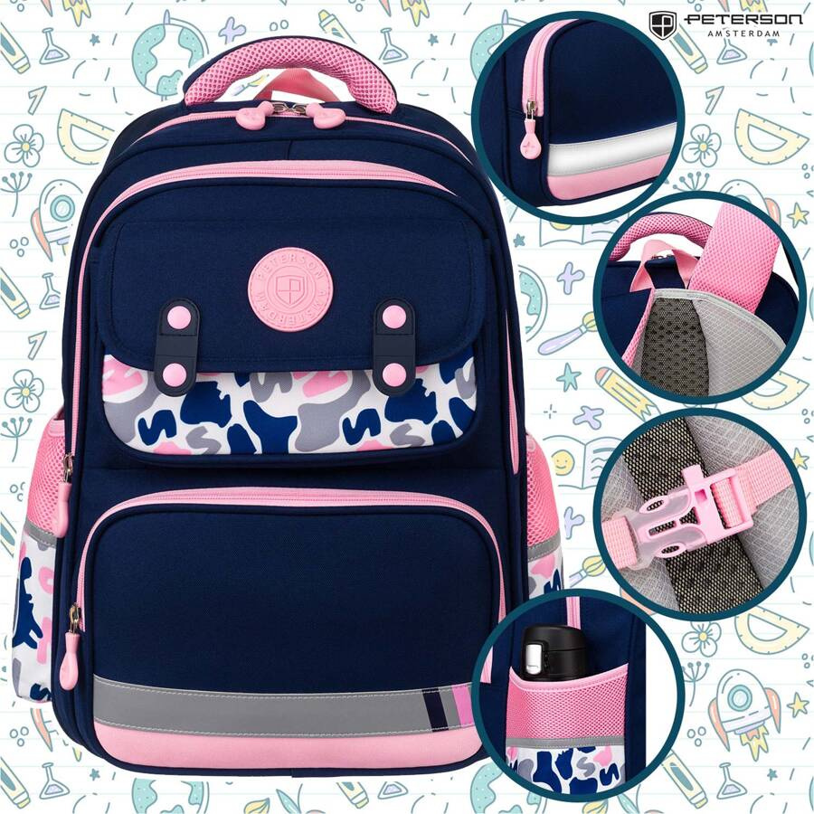 Praktischer Rucksack aus Polyester in Marineblau-Rosa auf ergonomischen Schultergurten – Peterson – Bild 4