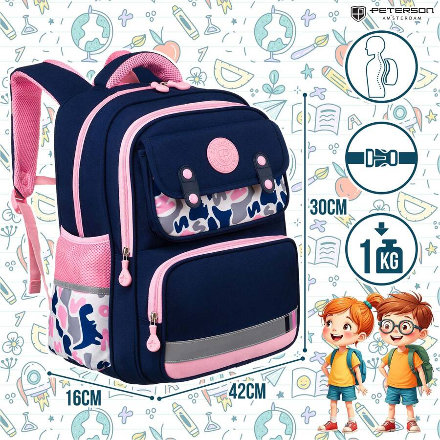 Praktischer Rucksack aus Polyester in Marineblau-Rosa auf ergonomischen Schultergurten – Peterson – Bild 3