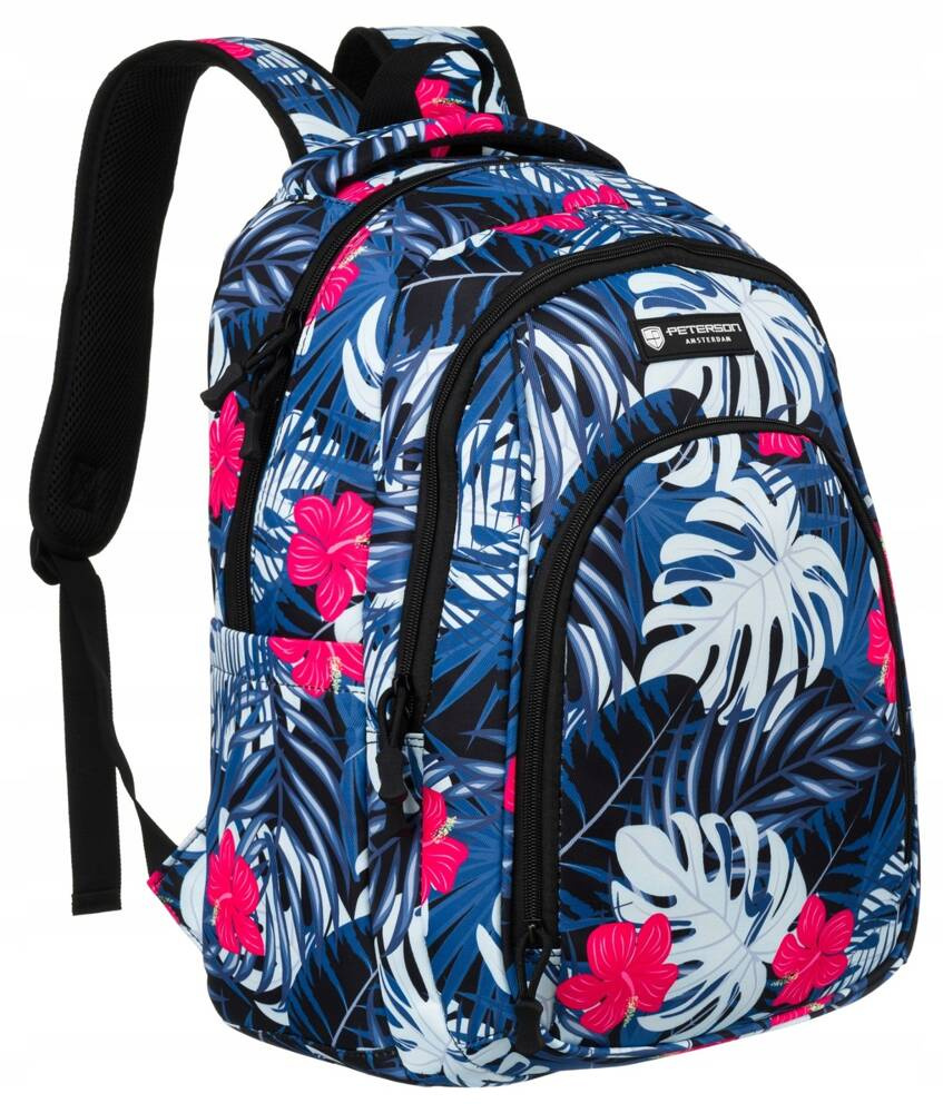 Polyesterrucksack mit Pflanzenmuster und großer Fronttasche – Peterson