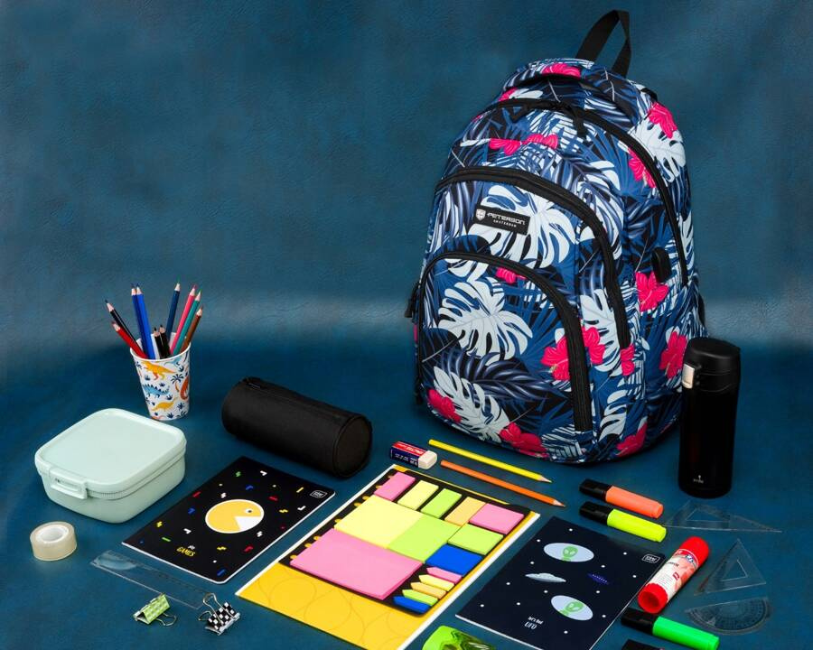 Polyesterrucksack mit Pflanzenmuster und großer Fronttasche – Peterson – Bild 14