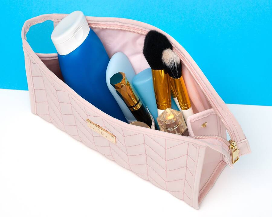 Rosa Damen Kosmetiktasche aus Öko-Leder mit Steppmuster – Peterson – Bild 6