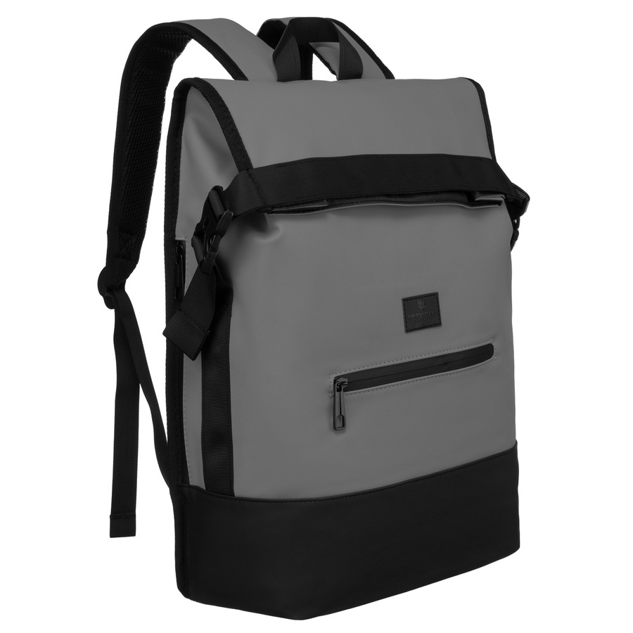 Grauer Sport-Rolltop-Rucksack mit verstärktem Boden und Tragegriff – Peterson