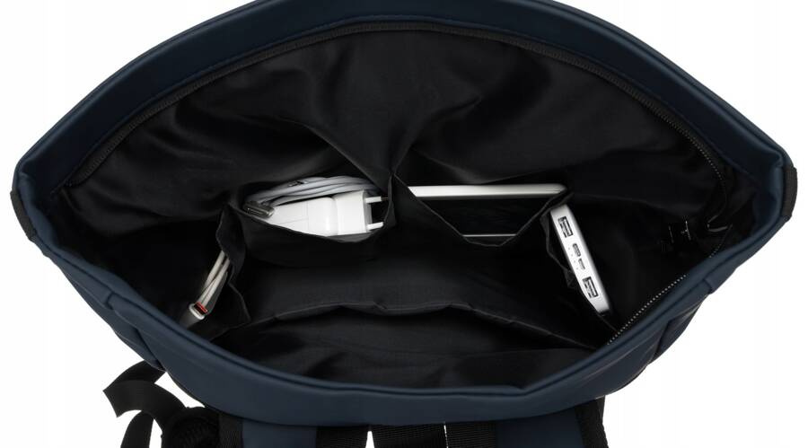Geräumiger City-Rolltop-Rucksack in Dunkelblau mit Außentasche – Peterson – Bild 9