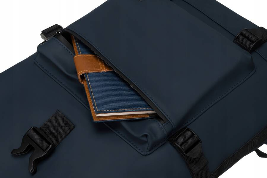 Geräumiger City-Rolltop-Rucksack in Dunkelblau mit Außentasche – Peterson – Bild 12