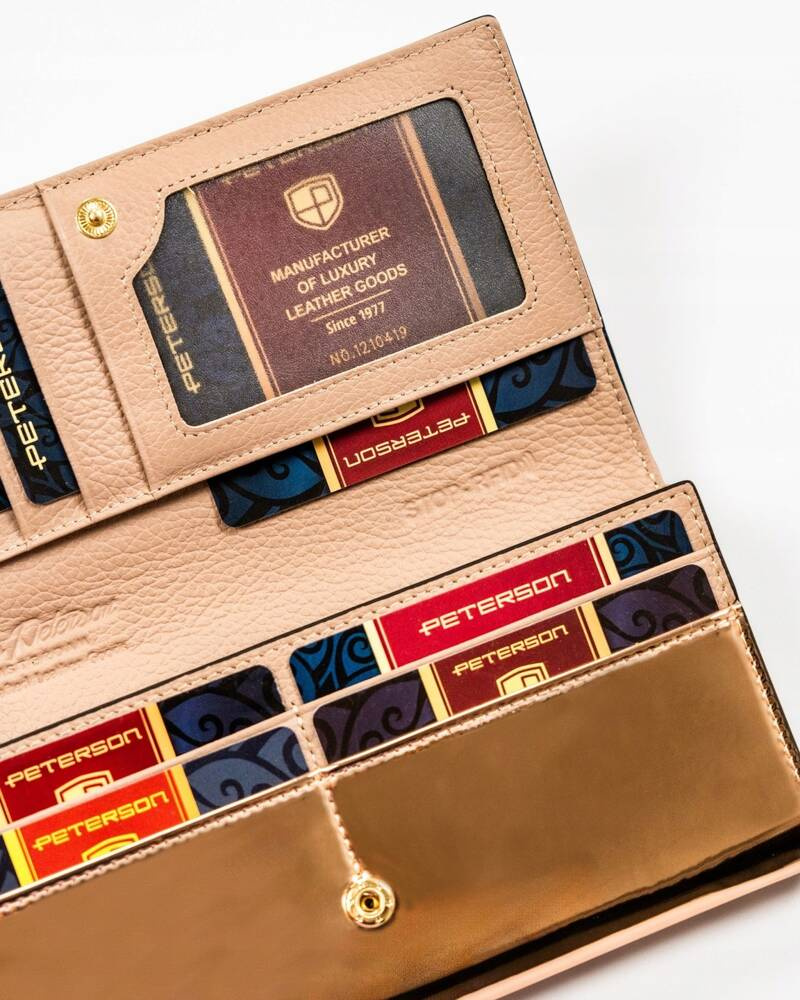 Schwarz-goldene Damen Geldbörse aus echtem Leder mit lackierter Klappe – Peterson – Bild 7