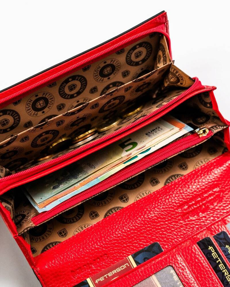 Geräumige Damen Geldbörse aus Leder mit RFID-Schutz in Schwarz-Rot – Peterson – Bild 10